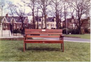 Description: dad's bench 2 catholic cassette studio in background
